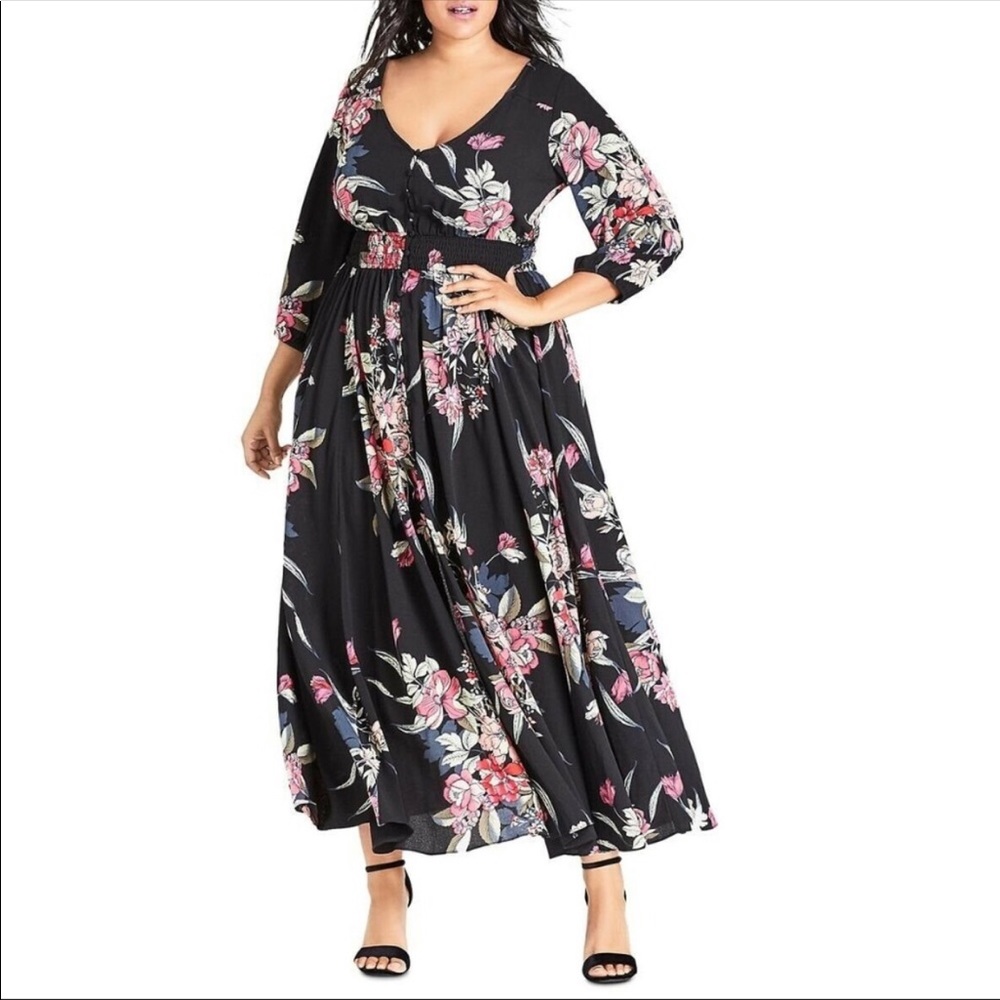 City Chic XXL/24 Black Misty Floral Dress NWT BS10